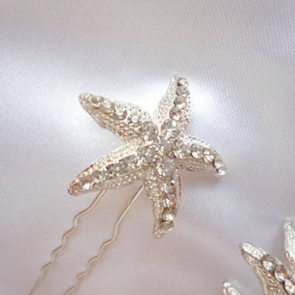 Beach Wedding Starfish Hair Pin Rhinestone Clip - Picture 4 of 4